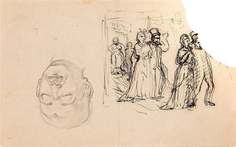 Schizzi di composizione - Ritratto di uomo e scena del ballo